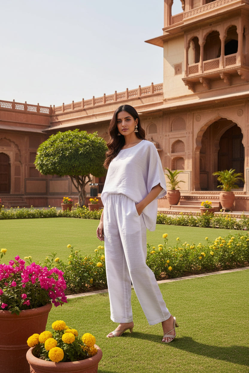 White Cotton Silk Pants
