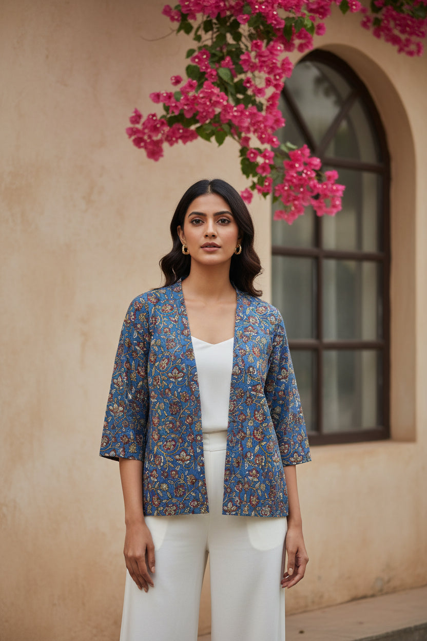 Blue Floral Collar Shrug