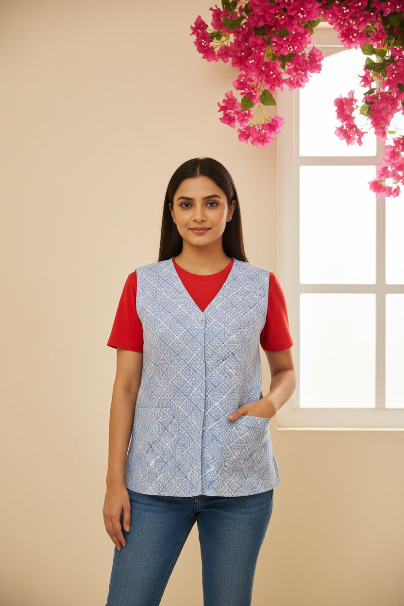White Geometric Sleeveless Shrug