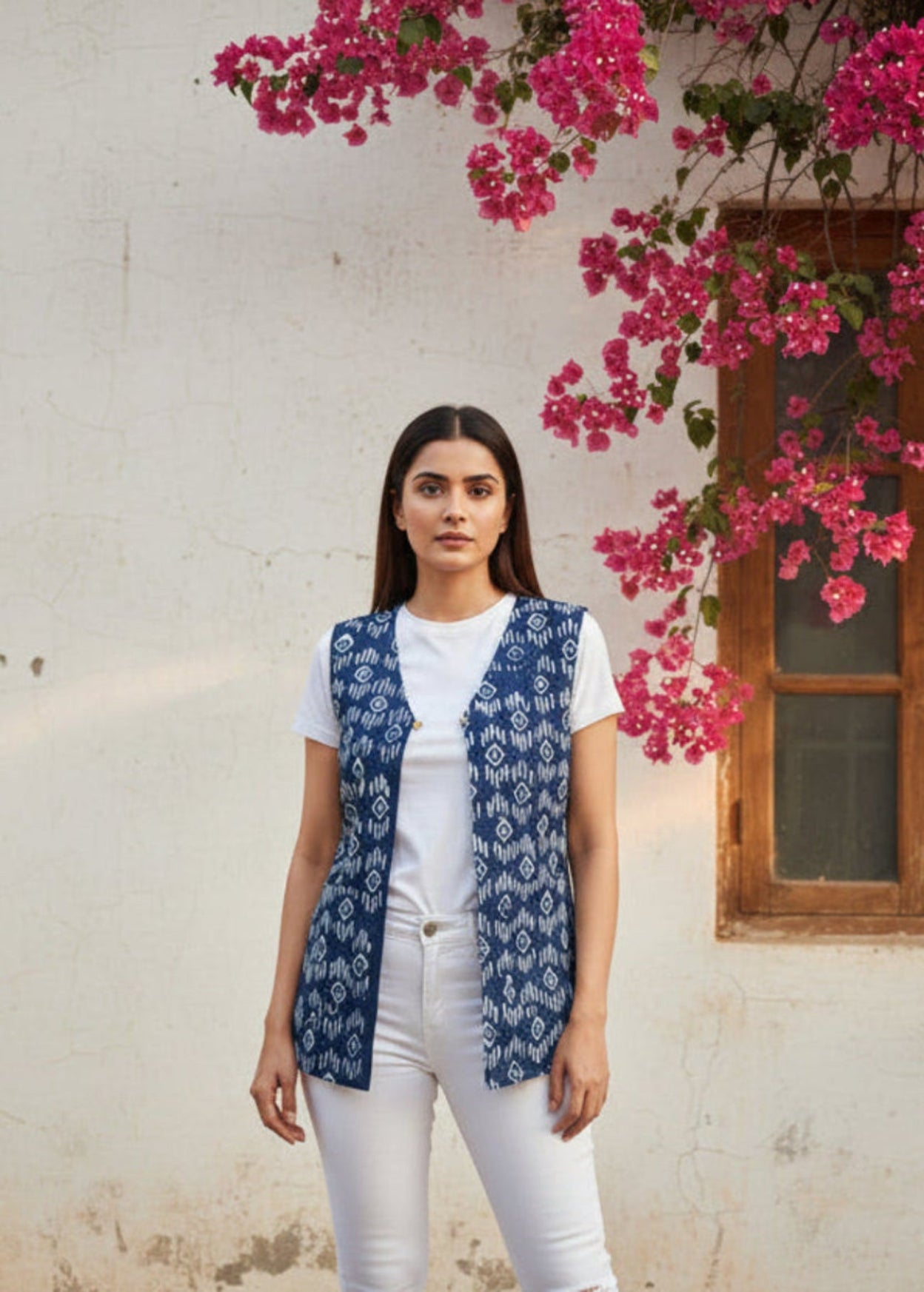 Indogo Geometric Sleeveless Shrug