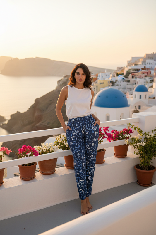 Blue Paisely Printed Pants