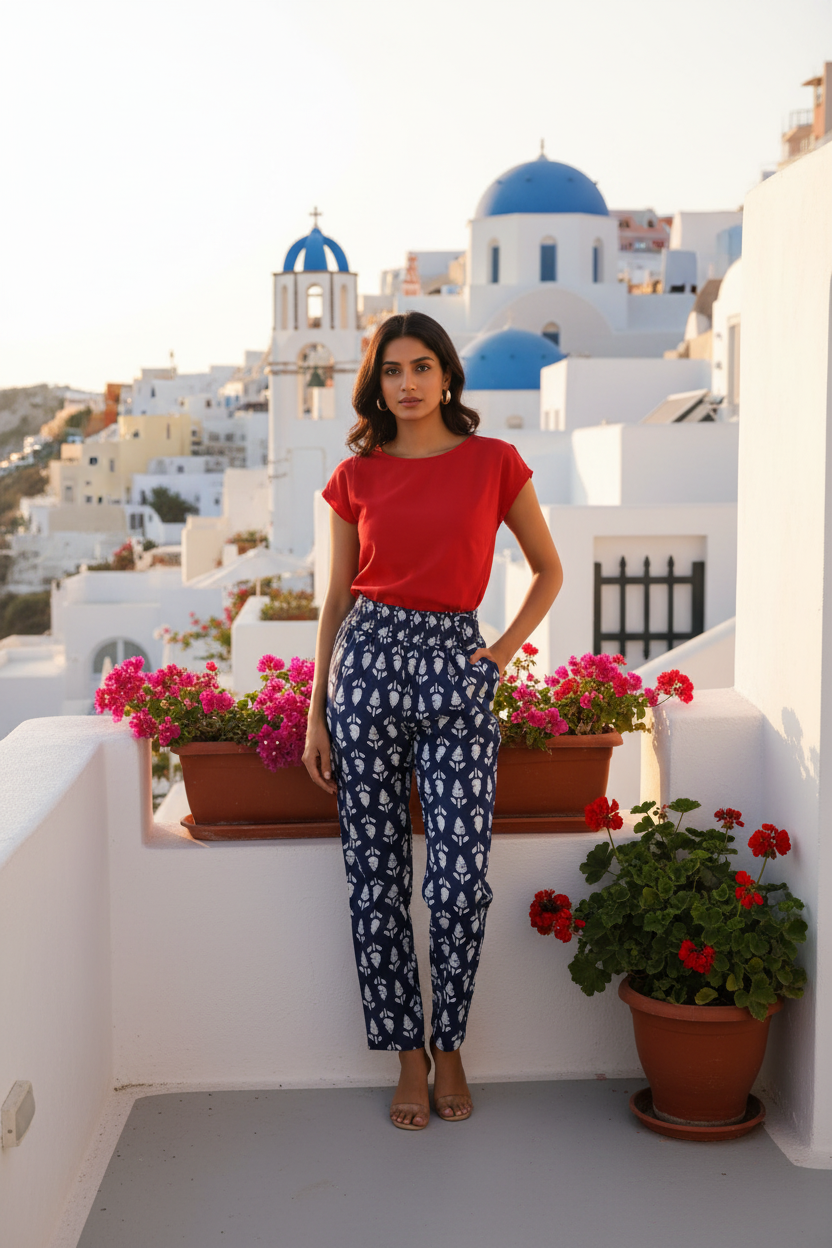 Indigo Floral Printed Pants