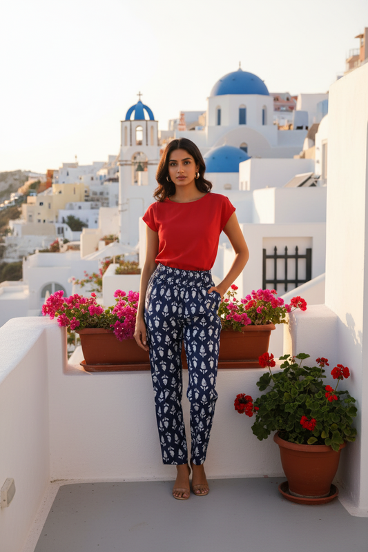 Indigo Floral Printed Pants
