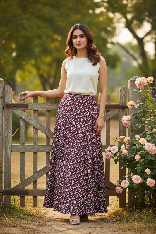 Maroon Butti Long Skirt