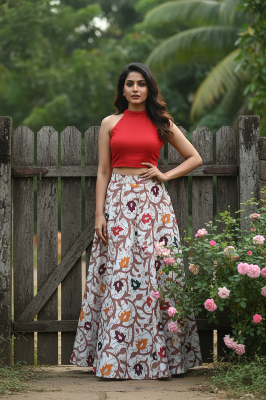 Off-white Floral Long Skirt