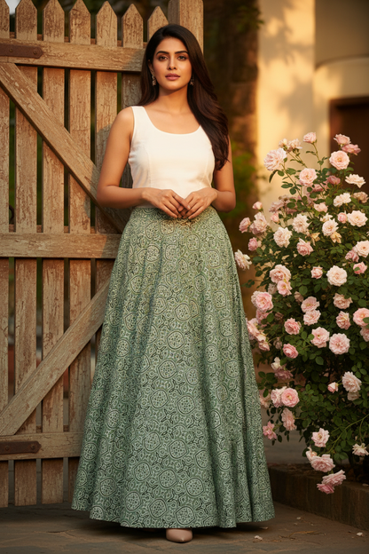 Green Spade Long Skirt