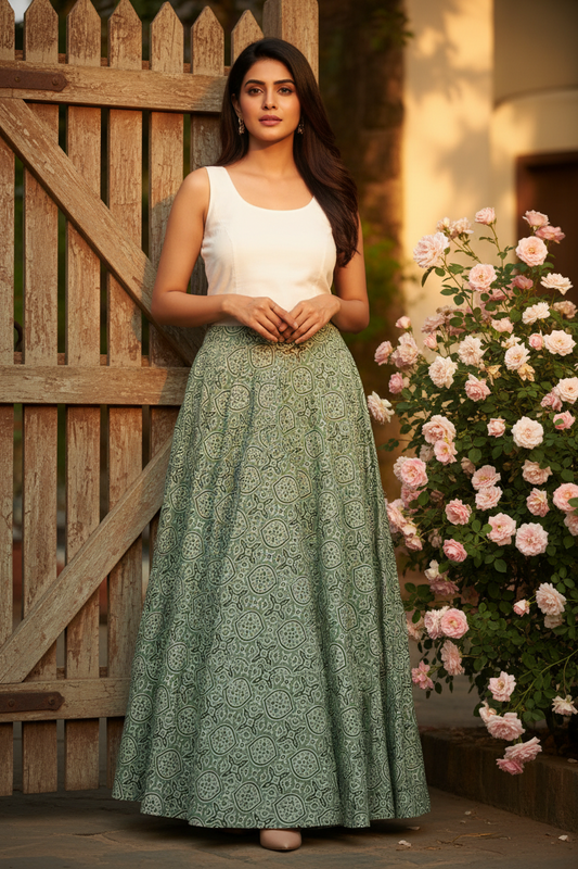 Green Spade Long Skirt