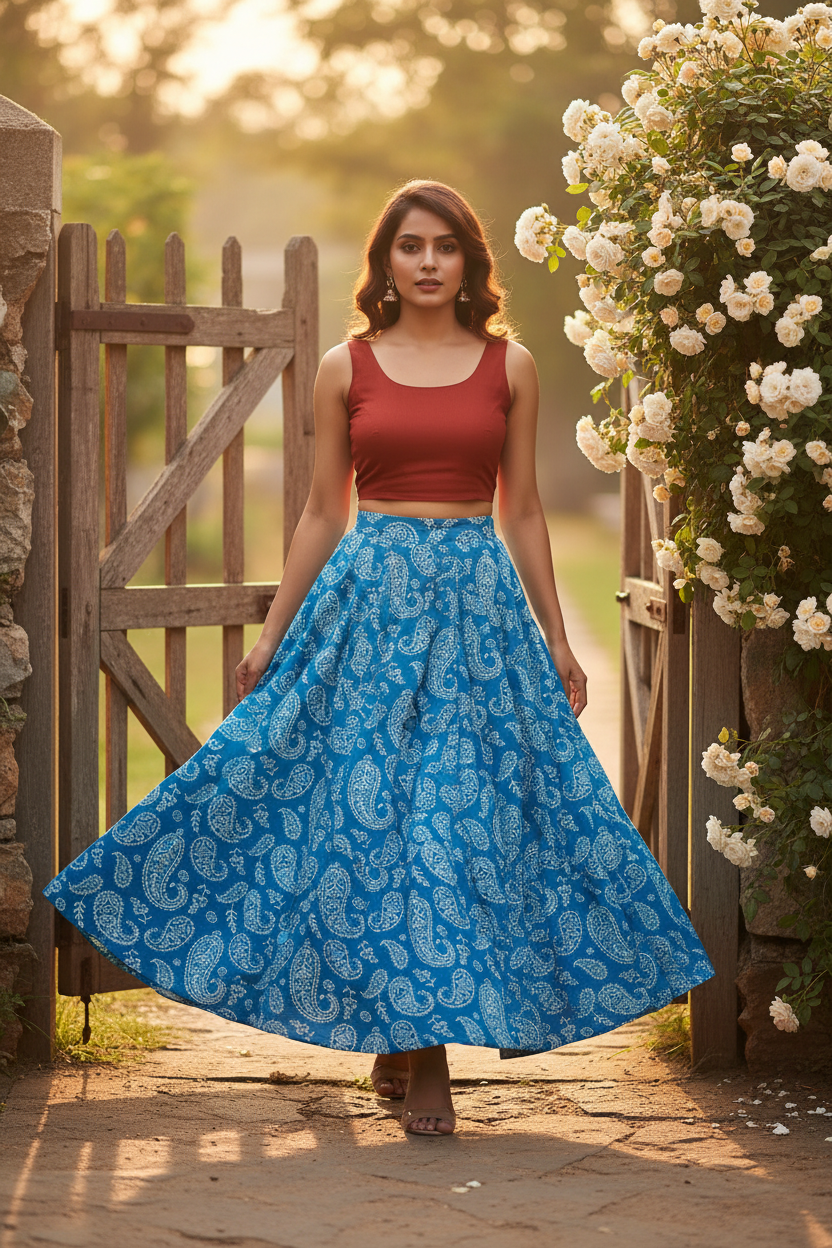 Blue Paisely Long Skirt
