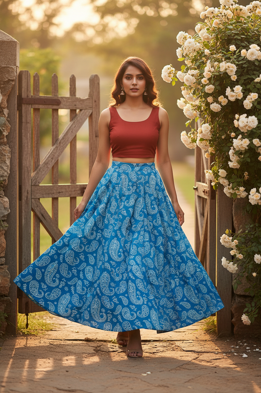 Blue Paisely Long Skirt