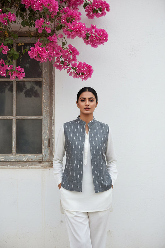 Grey Ikkat Modi Jacket