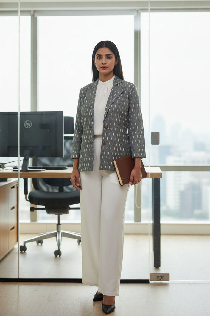 Grey Ikkat Blazer