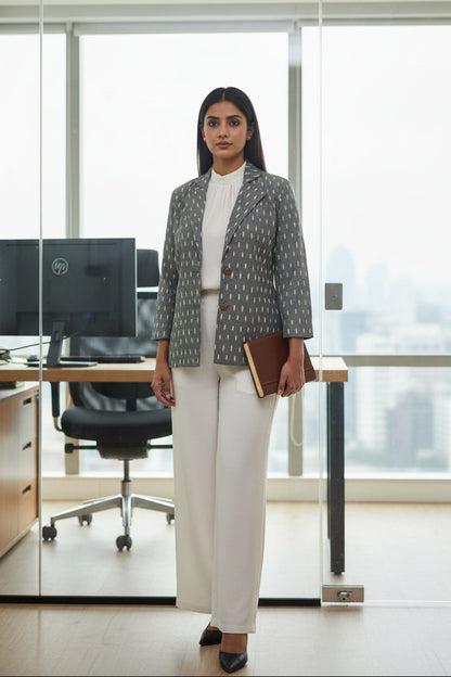 Grey Ikkat Blazer