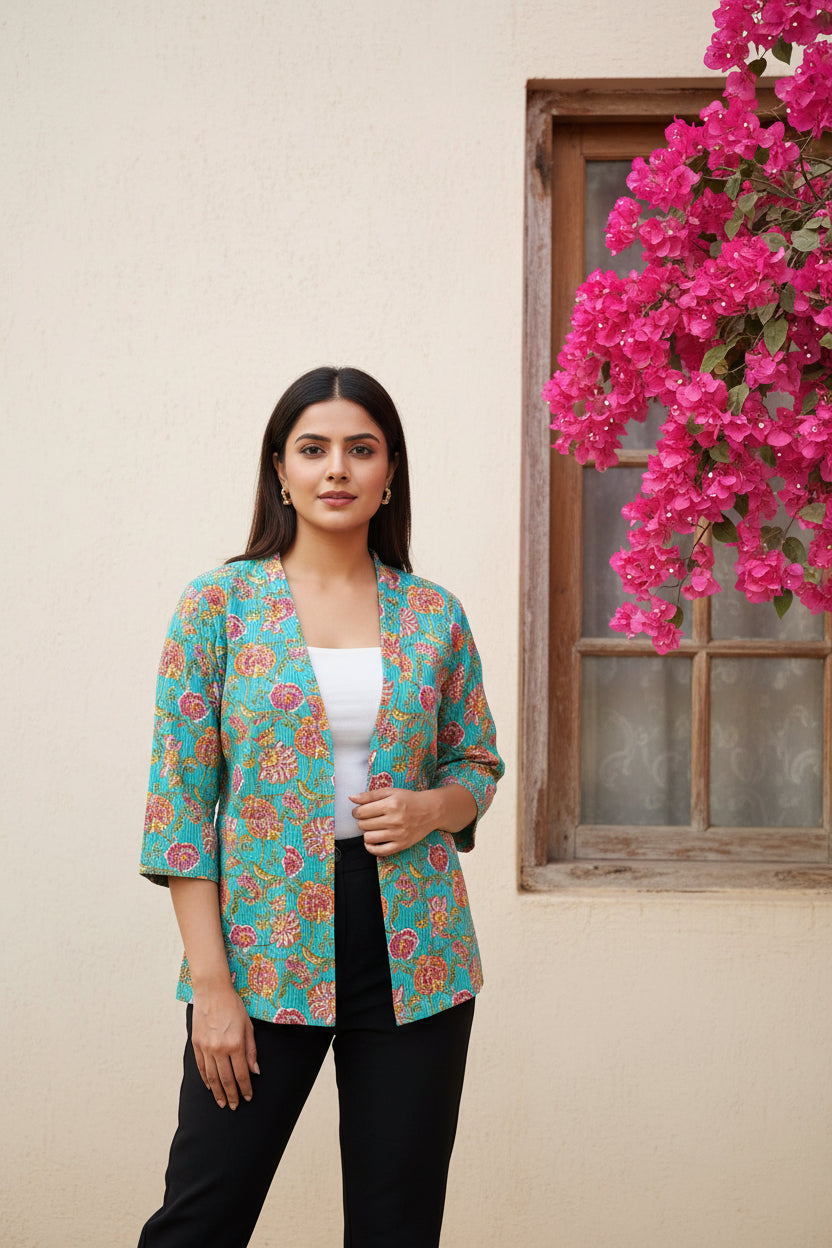 Turquois Floral Collar Shrug