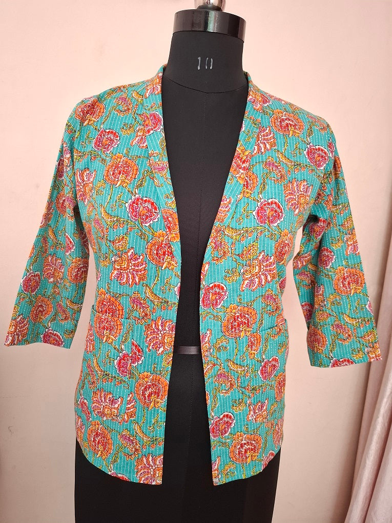 Turquois Floral Collar Shrug