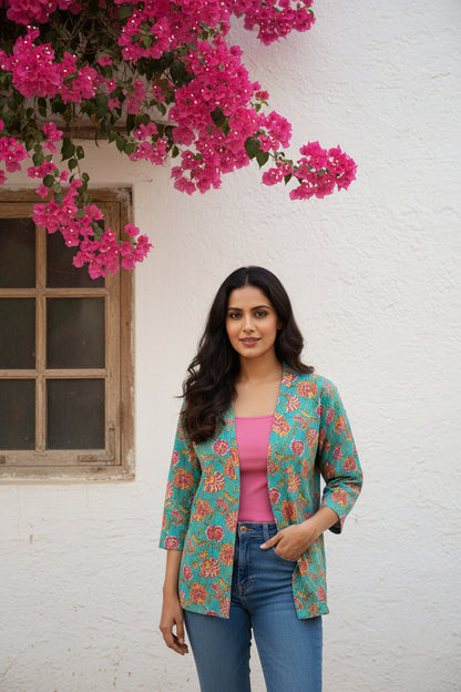 Turquois Floral Collar Shrug
