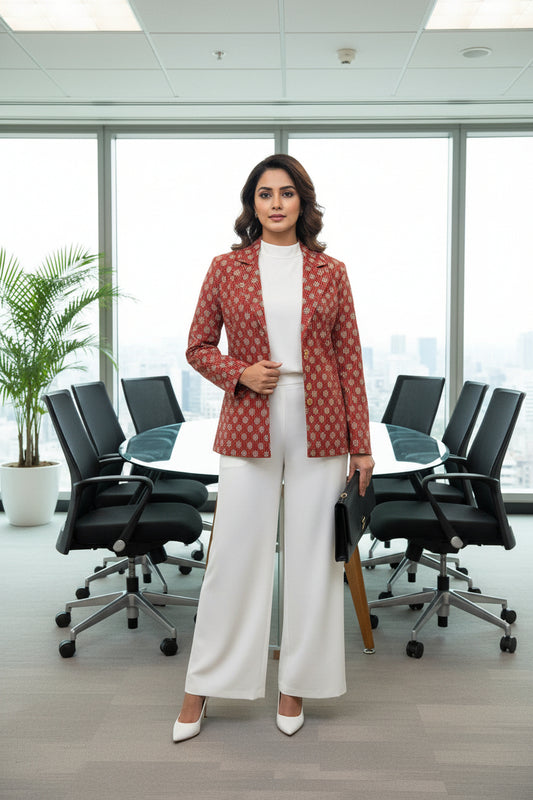 Maroon Kantha Work Blazer