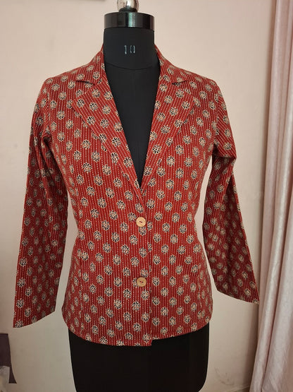 Maroon Kantha Work Blazer