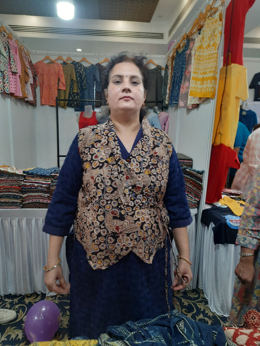 Black Kalamkari Angarkha Jacket