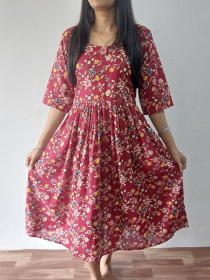 Maroon Floral Midi Dress