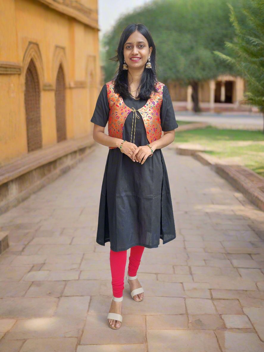 Pink Paithani Jacket with Black Kurta