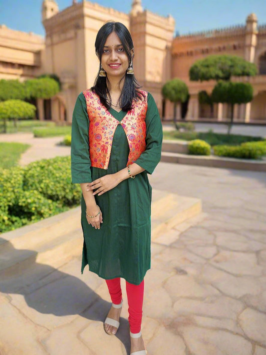 Maroon Paithani Jacket with Green Kurta