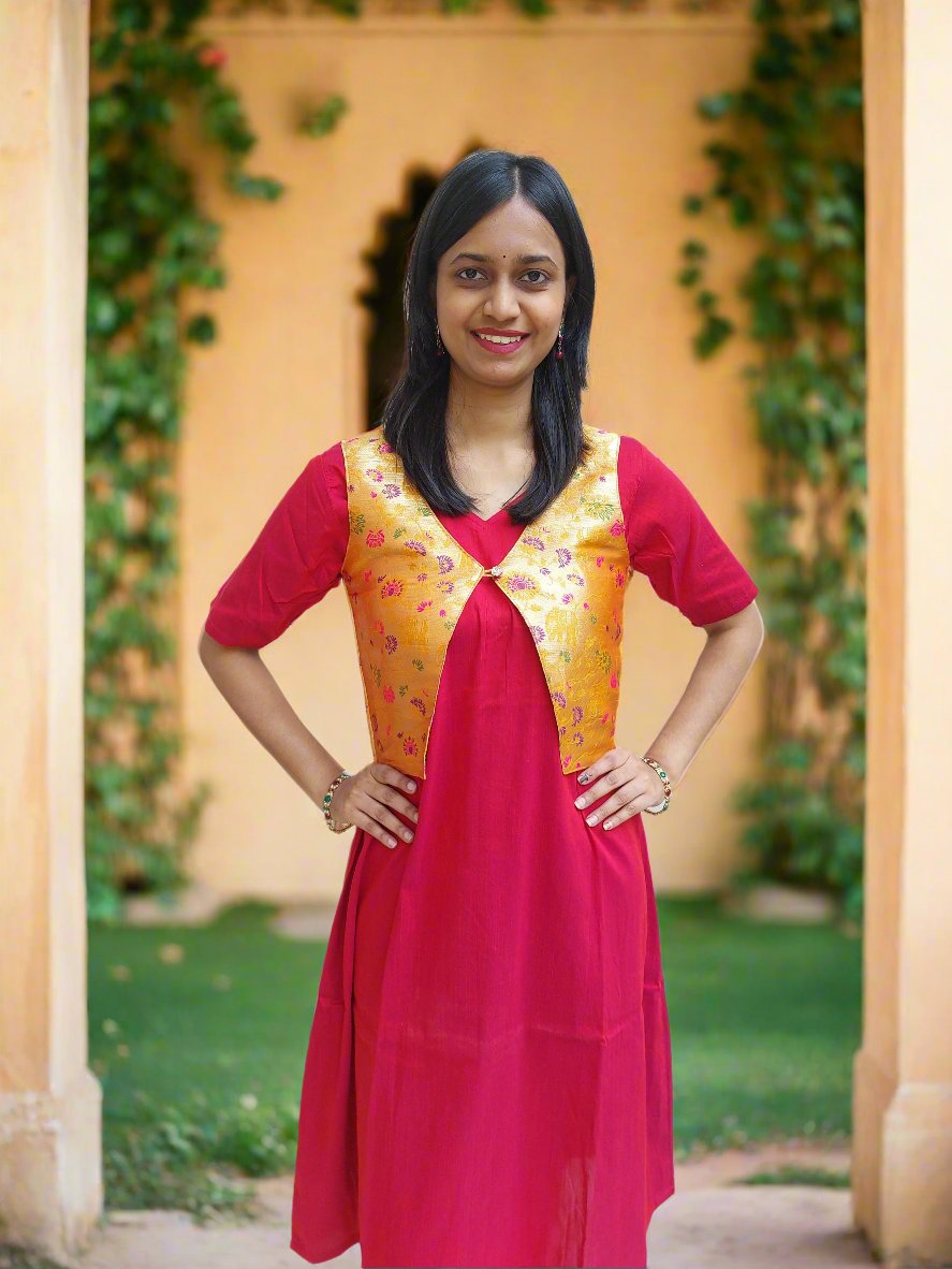 Yellow Paithani Jacket with Red Kurta