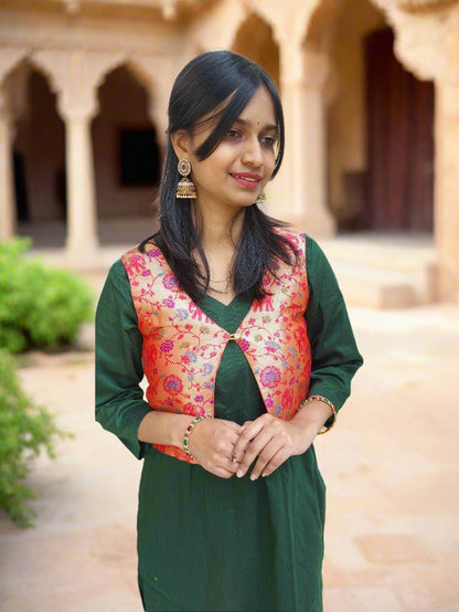 Maroon Paithani Jacket with Green Kurta