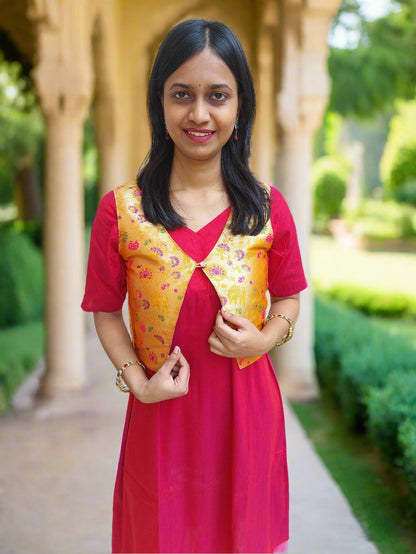 Yellow Paithani Jacket with Red Kurta