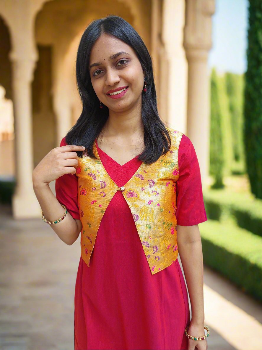 Yellow Paithani Jacket with Red Kurta