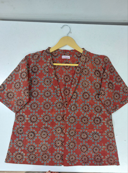 Maroon Block Print Shrug