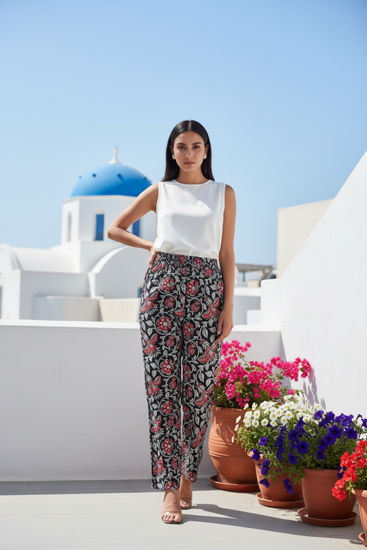 Brown Floral Printed Pants