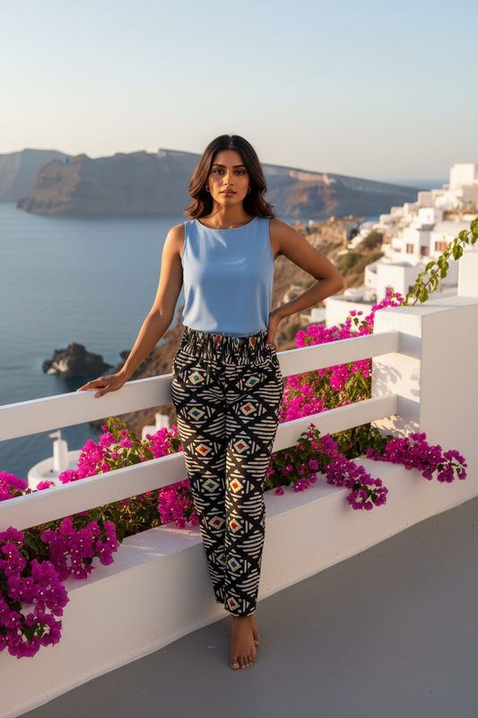 Black Geometric Printed Pants